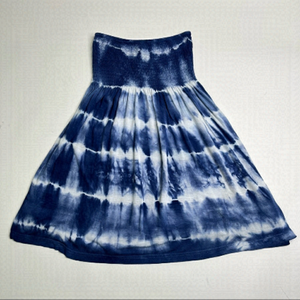 𝅺I Love H81 Y2K Blue & White Tie Dye Smocked Strapless Babydoll 90s Tube Top